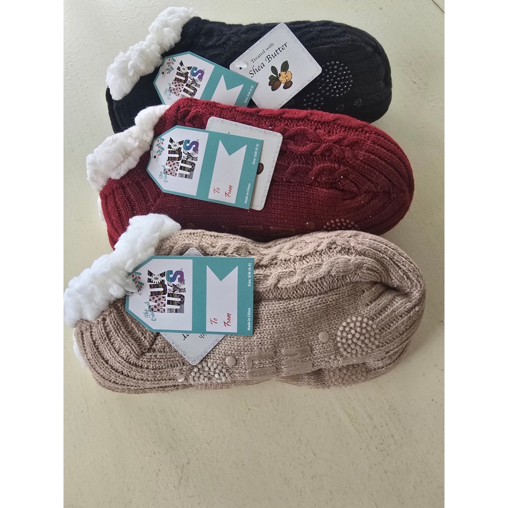 Muk Luks Women Sherpa Lined Slipper Socks 3 Pack Shea Butter Infused NWT Medium